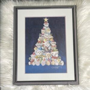D.R. laird Holiday Teddy Bear Christmas Tree Framed Art